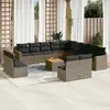 Image de vidaXL Salon de jardin avec coussins 14 pcs gris résine tressée