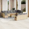 Image de vidaXL Salon de jardin et coussins 14 pcs mélange beige résine tressée