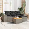 Image de vidaXL Salon de jardin 5 pcs avec coussins gris résine tressée