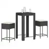 Image de vidaXL Ensemble de bar de jardin 3 pcs avec coussins noir poly rotin