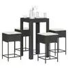 Image de vidaXL Ensemble de bar de jardin 5 pcs avec coussins noir poly rotin