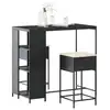 Image de vidaXL Ensemble de bar de jardin 3 pcs avec coussins noir poly rotin