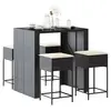 Image de vidaXL Ensemble de bar de jardin 5 pcs avec coussins noir poly rotin