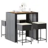 Image de vidaXL Ensemble de bar de jardin 5 pcs avec coussins noir poly rotin