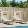Image de vidaXL Chaises longues lot de 2 avec auvents et table beige poly rotin
