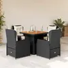 Image de vidaXL Ensemble à manger de jardin coussins 5pcs Noir Résine tressée