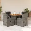 Image de vidaXL Ensemble à manger de jardin 5 pcs coussins gris résine tressée