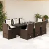 Image de vidaXL Ensemble à manger de jardin et coussins 9 pcs marron poly rotin