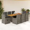 Image de vidaXL Ensemble à manger de jardin 9 pcs coussins gris résine tressée