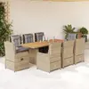 Image de vidaXL Ensemble à manger de jardin et coussins 9 pcs beige Poly rotin