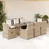 Image de vidaXL Ensemble à manger de jardin et coussins 9 pcs beige Poly rotin