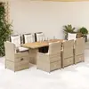 Image de vidaXL Ensemble à manger de jardin et coussins 9 pcs beige Poly rotin