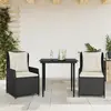 Image de vidaXL Ensemble à manger de jardin avec coussins 3 pcs Noir