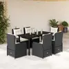 Image de vidaXL Ensemble à manger de jardin coussins 7pcs Noir Résine tressée