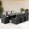Image de vidaXL Ensemble à manger de jardin 9pcs coussins noir résine tressée