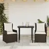 Image de vidaXL Ensemble à manger de jardin 3 pcs et coussins marron poly rotin