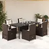 Image de vidaXL Ensemble à manger de jardin et coussins 7 pcs marron rotin