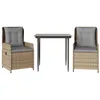 Image de vidaXL Ensemble à manger de jardin et coussins 3 pcs Beige poly rotin