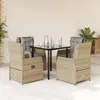Image de vidaXL Ensemble à manger de jardin avec coussins 5pcs Beige poly rotin