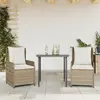 Image de vidaXL Ensemble à manger de jardin et coussins 3 pcs Beige poly rotin