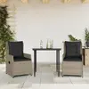 Image de vidaXL Ensemble à manger de jardin 3pcs coussins gris clair poly rotin