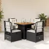 Image de vidaXL Ensemble à manger de jardin coussins 5pcs Noir Résine tressée