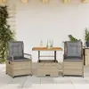 Image de vidaXL Ensemble à manger de jardin et coussins 3 pcs Beige poly rotin