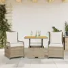 Image de vidaXL Ensemble à manger de jardin et coussins 3 pcs Beige poly rotin
