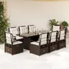 Image de vidaXL Ensemble à manger de jardin et coussins 9 pcs marron poly rotin