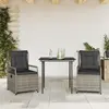 Image de vidaXL Ensemble à manger de jardin 3 pcs coussins gris résine tressée