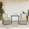 Image de vidaXL Ensemble à manger de jardin et coussins 3 pcs Beige poly rotin