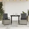 Image de vidaXL Ensemble à manger de jardin 3pcs coussins gris clair poly rotin