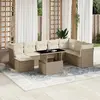 Image de vidaXL Salon de jardin avec coussins 9 pcs beige résine tressée