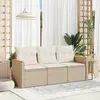 Image de vidaXL Salon de jardin avec coussins 3 pcs beige résine tressée