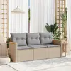 Image de vidaXL Salon de jardin avec coussins 3 pcs beige résine tressée
