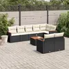Image de vidaXL Salon de jardin 9 pcs avec coussins noir résine tressée