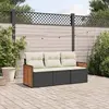 Image de vidaXL Salon de jardin 3 pcs avec coussins noir résine tressée
