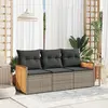 Image de vidaXL Salon de jardin avec coussins 3 pcs gris résine tressée