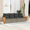 Image de vidaXL Salon de jardin 4 pcs avec coussins gris résine tressée