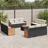 Image de vidaXL Salon de jardin avec coussins 13 pcs noir résine tressée