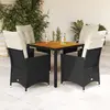 Image de vidaXL Ensemble à manger de jardin coussins 5pcs noir résine tressée