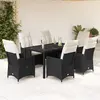 Image de vidaXL Ensemble à manger de jardin coussins 7pcs Noir Résine tressée