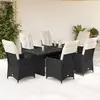 Image de vidaXL Ensemble à manger de jardin coussins 7 pcs noir résine tressée