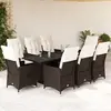 Image de vidaXL Ensemble à manger de jardin et coussins 9 pcs marron poly rotin