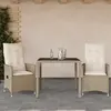 Image de vidaXL Ensemble de bistro 3 pcs avec coussins beige résine tressée