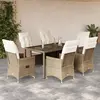 Image de vidaXL Ensemble à manger de jardin et coussins 7 pcs beige poly rotin
