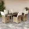 Image de vidaXL Ensemble à manger de jardin et coussins 7 pcs beige poly rotin