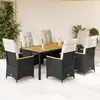 Image de vidaXL Ensemble à manger de jardin coussins 7pcs Noir Résine tressée