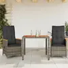 Image de vidaXL Ensemble de bistro 3 pcs avec coussins gris résine tressée