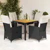 Image de vidaXL Ensemble à manger de jardin coussins 5pcs Noir Résine tressée